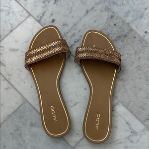 ALDO Women's Gold and Brown Slide Sandals
